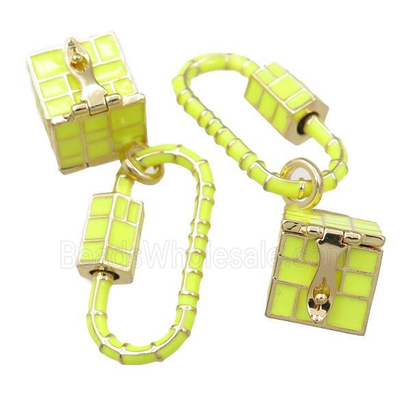 copper carabiner pendant with wish box, yellow enameled, gold plated