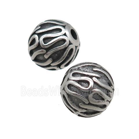 stainless steel round beads, antique silver