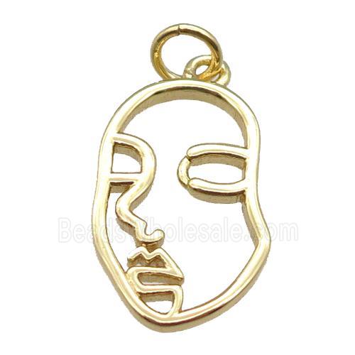 copper face charm pendant, gold plated