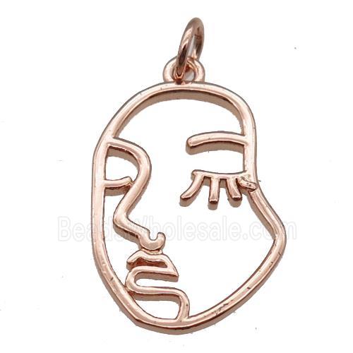 copper face charm pendant, rose gold