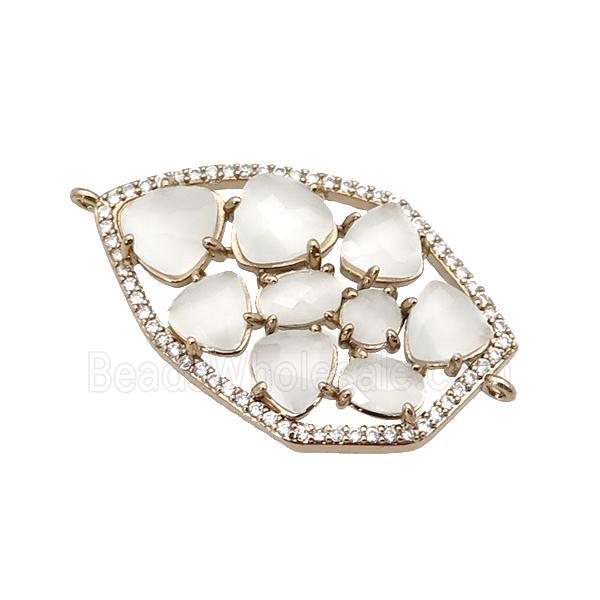 copper connector paved white Cat Eye Crystal, gold plated