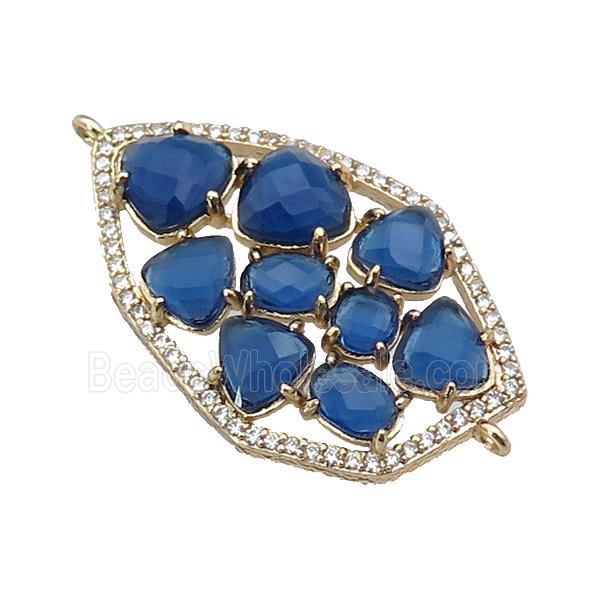 copper connector paved blue Cat Eye Crystal, gold plated