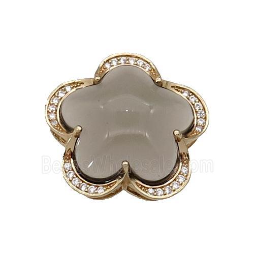 copper Flower pendant paved gray Cat Eye Crystal, gold plated