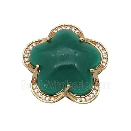 copper Flower pendant paved green Cat Eye Crystal, gold plated