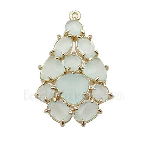 copper Tree pendant pave lt.green Cat Eye Crystal, gold plated