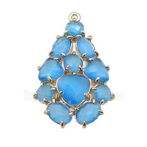 copper Tree pendant pave green Cat Eye Crystal, gold plated