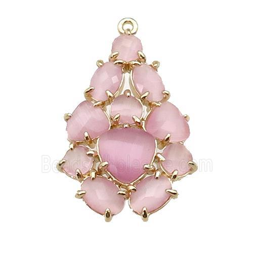 copper Tree pendant pave pink Cat Eye Crystal, gold plated