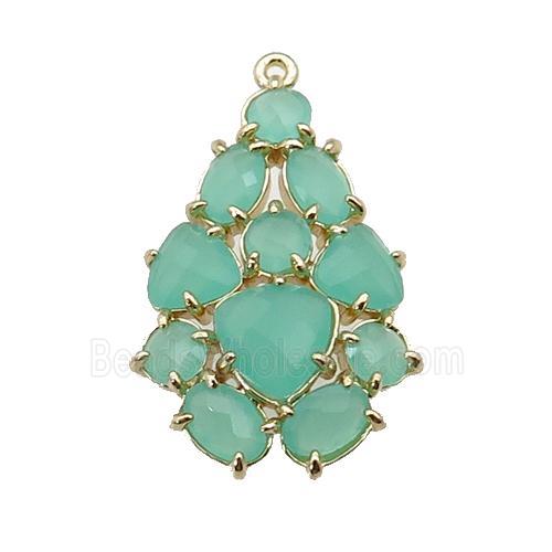 copper Tree pendant pave green Cat Eye Crystal, gold plated