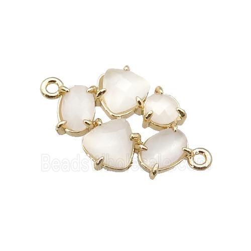 copper oval connector pave white Cat Eye Crystal, gold plated