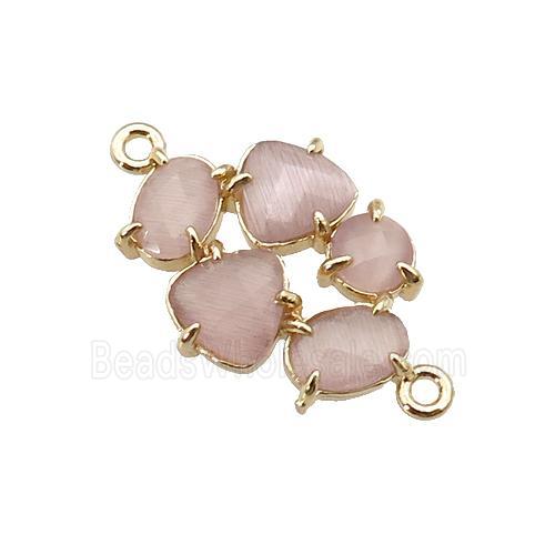 copper oval connector pave Cat Eye Crystal, gold plated