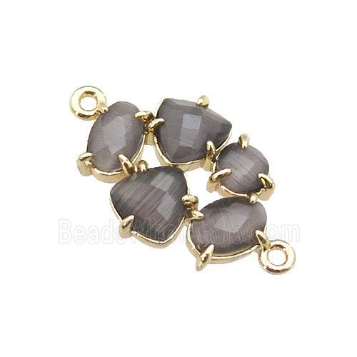 copper oval connector pave gray Cat Eye Crystal, gold plated