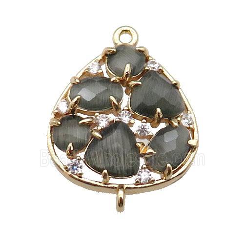 copper teardrop connector pave gray Cat Eye Crystal, gold plated