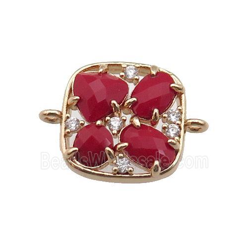 copper square connector pave red Cat Eye Crystal, gold plated