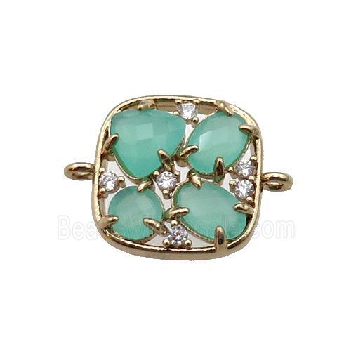 copper square connector pave green Cat Eye Crystal, gold plated