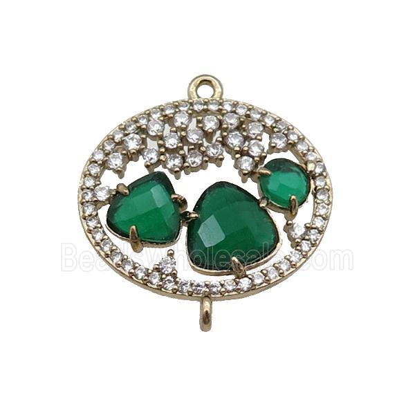 copper circle connector pave green Cat Eye Crystal, gold plated