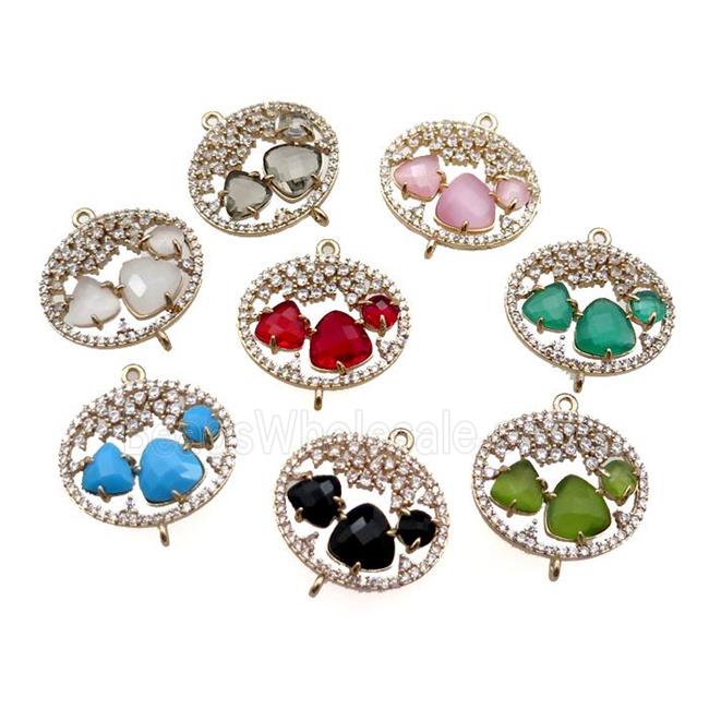 copper circle connector pave Cat Eye Crystal, gold plated, mixed