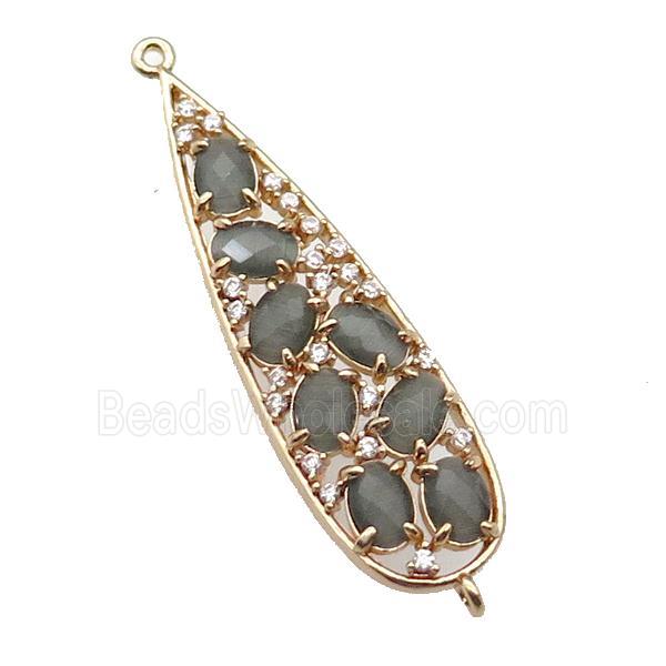 copper teardrop connector pave gray Cat Eye Crystal, gold plated