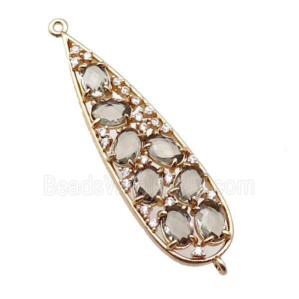 copper teardrop connector pave smoky Cat Eye Crystal, gold plated