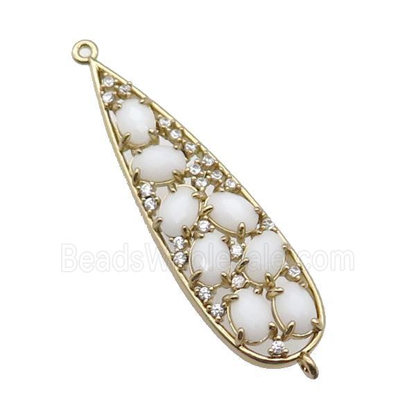 copper teardrop connector pave white Cat Eye Crystal, gold plated
