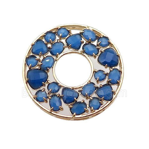 copper donut pendant pave blue Cat Eye Crystal, gold plated