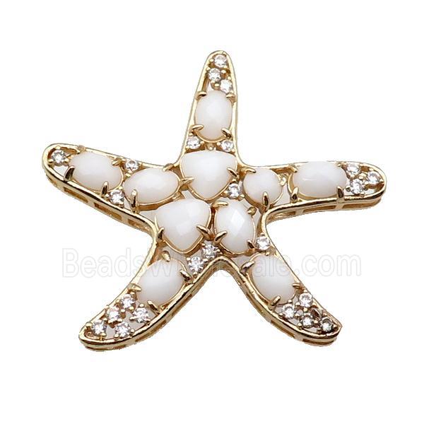 copper Star pendant pave white Cat Eye Crystal, gold plated