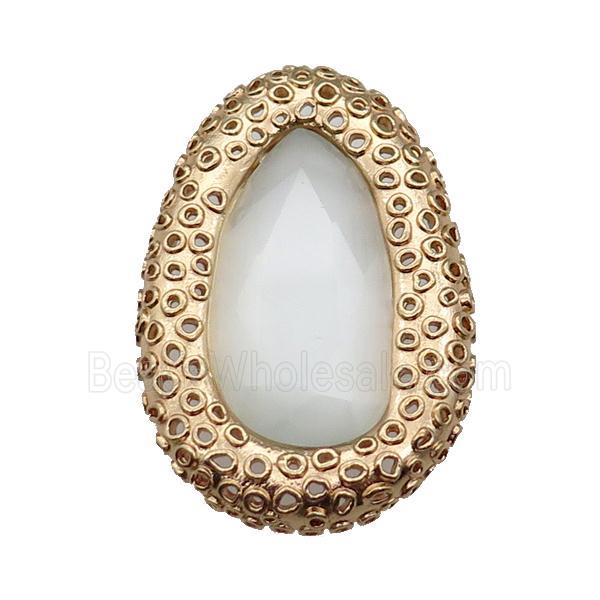 copper oval beads pave white Cat Eye Crystal, gold plated