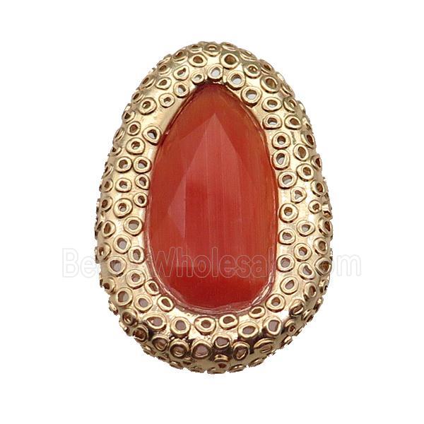 copper oval beads pave orange Cat Eye Crystal, gold plated