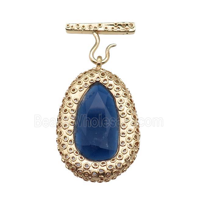copper oval pendant pave blue Cat Eye Crystal, gold plated