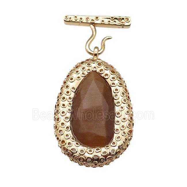 copper oval pendant pave coffee Cat Eye Crystal, gold plated