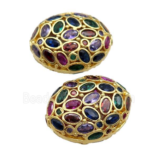 copper oval beads pave multicolor zircon, gold plated