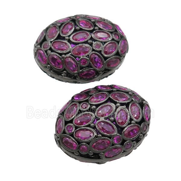 copper oval beads pave hotpink zircon, black plated