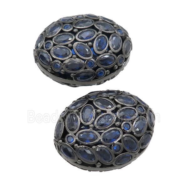 copper oval beads pave blue zircon, black plated