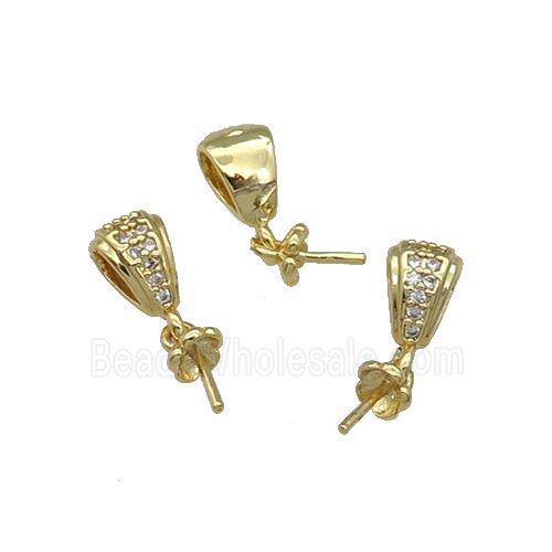 Copper Pendant Bail For Half Drilled Beads Pave Zircon Gold Plated