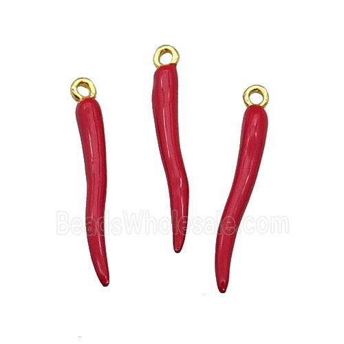 Copper Capsicum Pendant With Red Enamel Gold Plated
