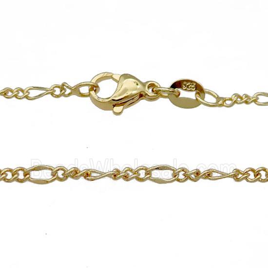 Copper Necklace Figaro Chain Unfaded Gold Plated