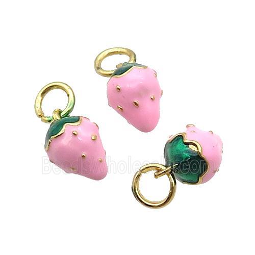 Alloy Strawberry Pendant Pink Enamel Gold Plated