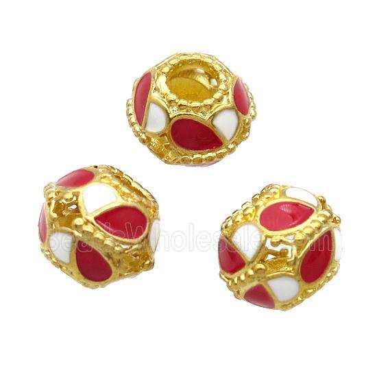 Copper Bicone Beads Red Enamel Large Hole Gold Plated