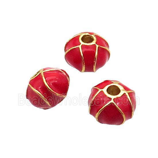 Alloy Rondelle Beads Red Enamel Large Hole Gold Plated