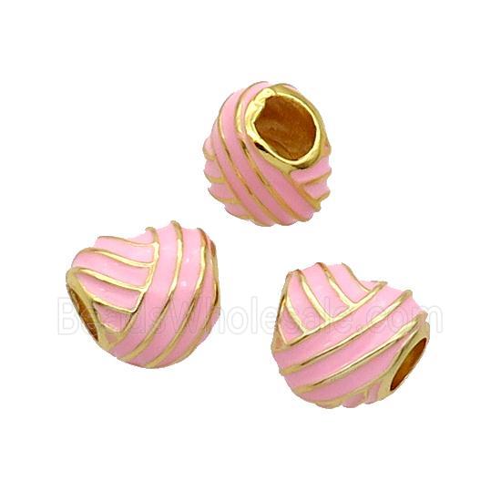 Copper Heart Beads Pink Enamel Large Hole Gold Plated