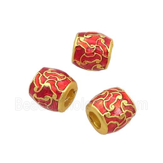 Alloy Barrel Beads Red Enamel Gold Plated