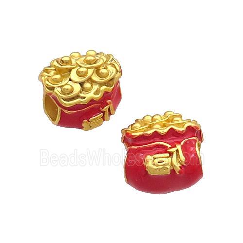 Alloy Beads Red Enamel Large Hole Duck Gold