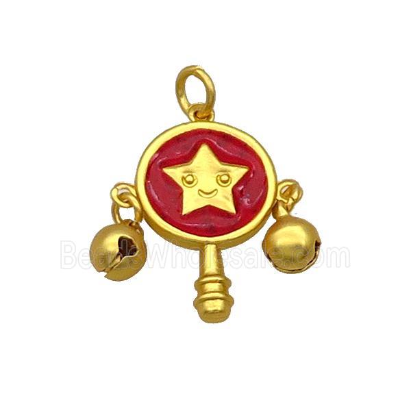 Alloy Pendant Chinese Bell Red Enamel Duck Gold