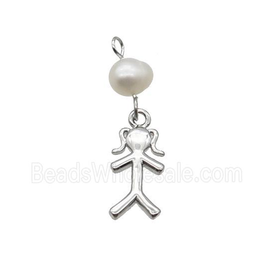 Copper Girl Kids Pendant With Pearl Platinum Plated