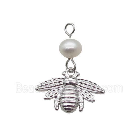 Copper Honeybee Pendant With Pearl Platinum Plated