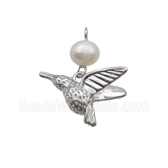 Copper Hummingbird Pendant With Pearl Platinum Plated