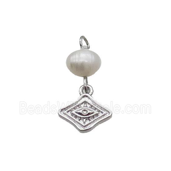 Copper Eye Pendant With Pearl Platinum Plated
