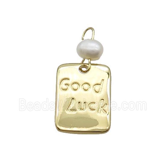 Copper Rectangle Pendant With Pearl Good Luck Gold Plated