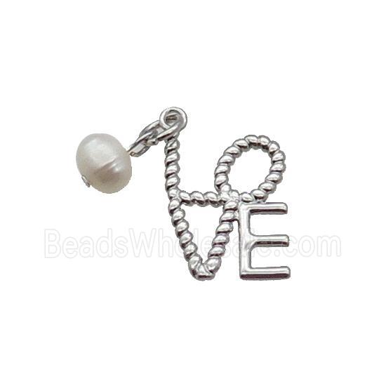 Copper LOVE Pendant With Pearl Platinum Plated