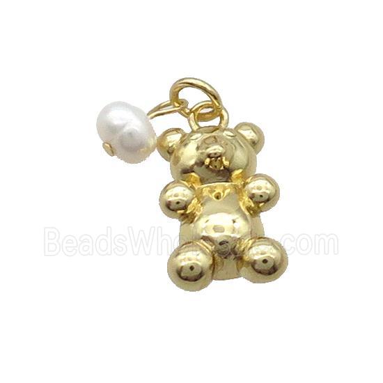 Copper Bear Pendant With Pearl Gold Plated