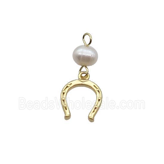 Copper HorseShoe Pendant With Pearl Gold Plated